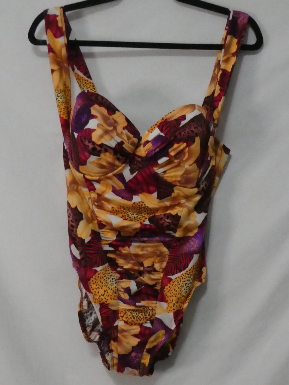 Vintage SWIM SHAPER Floral Animal Print Ruched One Piece Swimsuit - Size 14